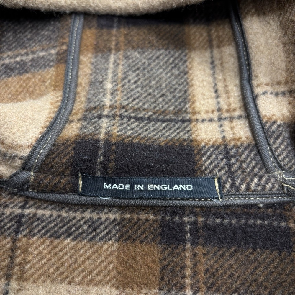 Orvis Wool Blend Duffle Toggle Coat Plaid Lined Hooded Made in England Size L - Picture 12 of 15
